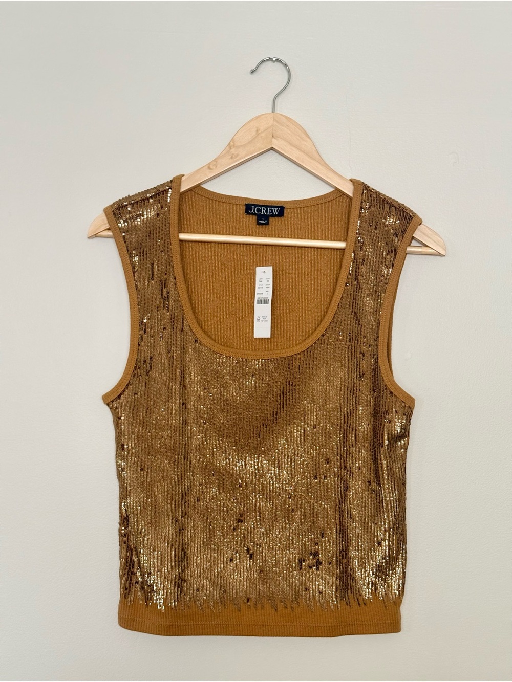 J. Crew Gold Sequin Ribbed Trim Tank